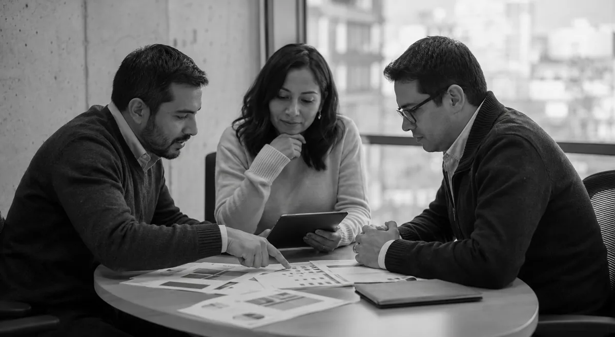 Equipo analizando estrategia con documentos